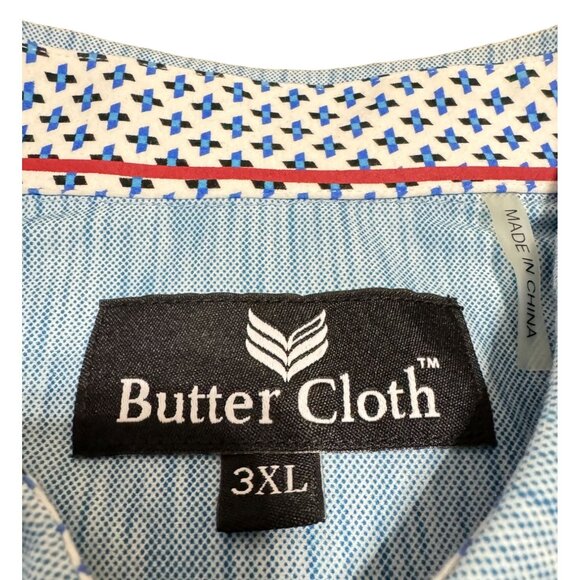 Butter Cloth Button Down Shirt 3XL Flip Cuff Long Sleeves Blue White Mens - Picture 5 of 7
